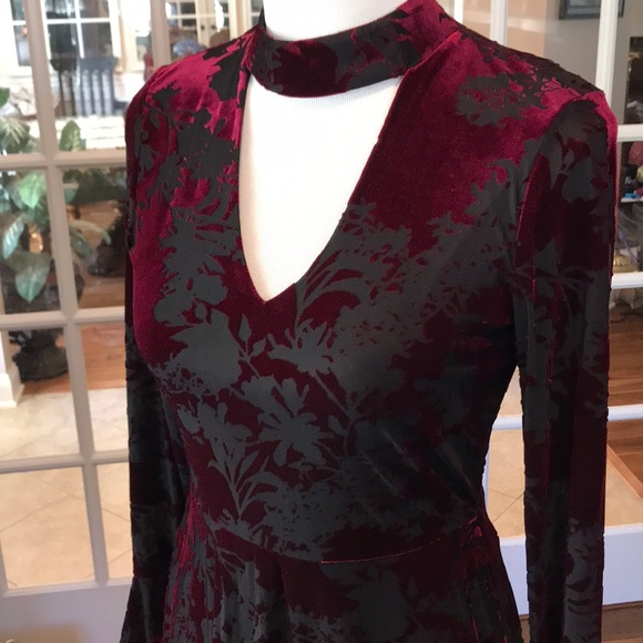 Ivanka Trump RED Faux Velvet, Sheer Dress - Picture 2 of 8